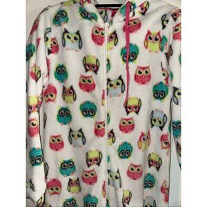Hot Kiss White OWL SLEEPER 1 PC PAJAMA hood fleece full zip size medium
